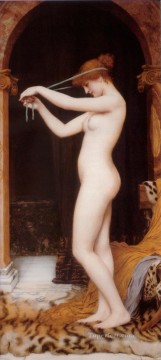  godward obras - Venus atándose el cabello dama desnuda John William Godward